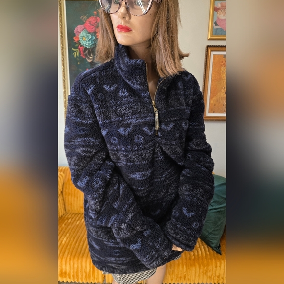 Alpine Sherpa Half-Zip Navy Blue Pullover. Very Warm! Excellent Condition. - Picture 4 of 8